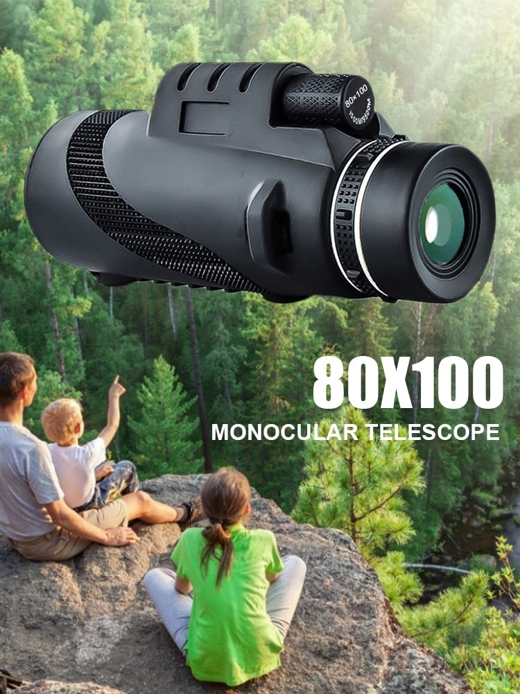 Powerful 80X100 HD Monocular Telescope Phone Camera Zoom Starscope Tripod Telescope Phone Clip For Outdoor Camping Accessories